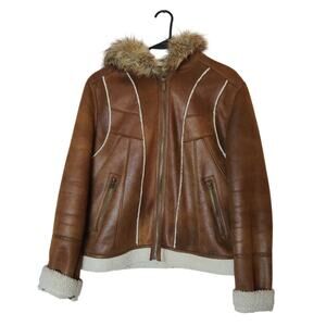 Vtg Y2K LEI Penny Lane Coat Faux Suede & Fur Hooded Jacket Sherpa Lined Large
